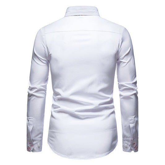 Chemise Col Pointu Manches Longues Empiècement Imprimé pour Homme