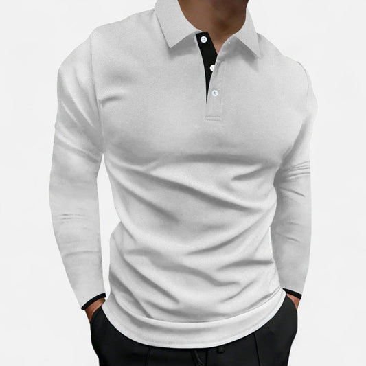 Polo Manches Longues Col Trois Boutons en Coton pour Homme