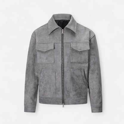 Veste en Suédine Oversize Col Revers Zippée pour Homme