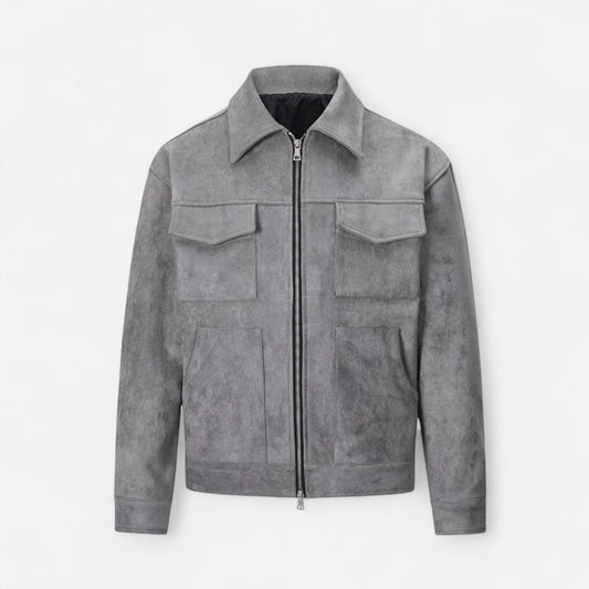 Veste en Suédine Oversize Col Revers Zippée pour Homme