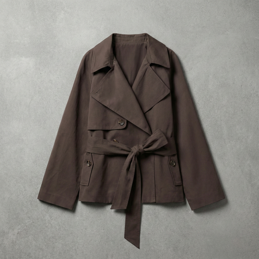 Trench-Coat en Coton Ceinturé Double Boutonnage pour Femme