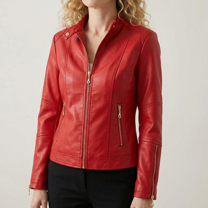 Veste en Similicuir Boutons Décoratifs Style Motard pour Femme