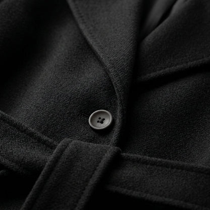 Manteau en Laine Ceinturé Col Cranté pour Femme