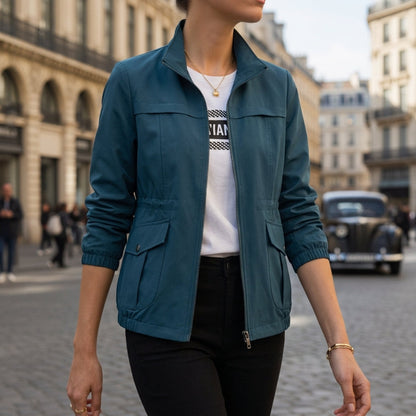 Veste en Coton Zippée Cordon à la Taille pour Femme