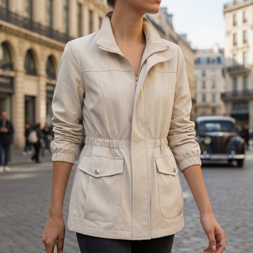 Veste en Coton Zippée Cordon à la Taille pour Femme