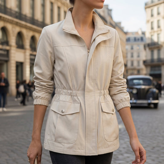 Veste en Coton Zippée Cordon à la Taille pour Femme