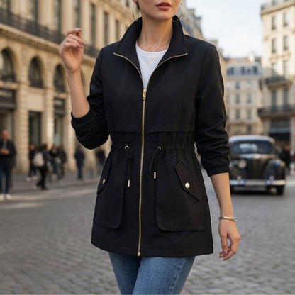 Veste en Coton Zippée Cordon à la Taille pour Femme