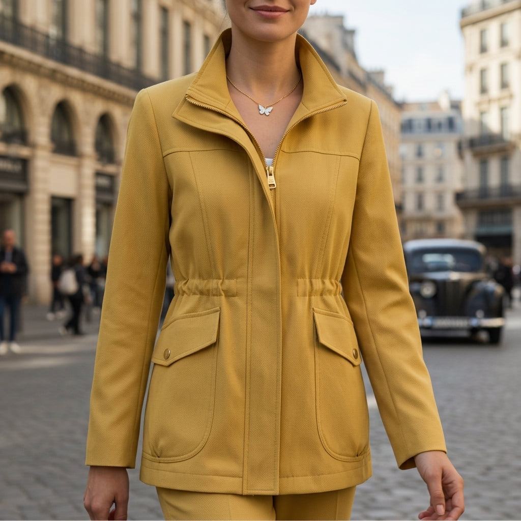 Veste en Coton Zippée Cordon à la Taille pour Femme