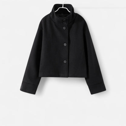 Manteau Court Col Haut Structuré Épaules Tombantes pour Femme