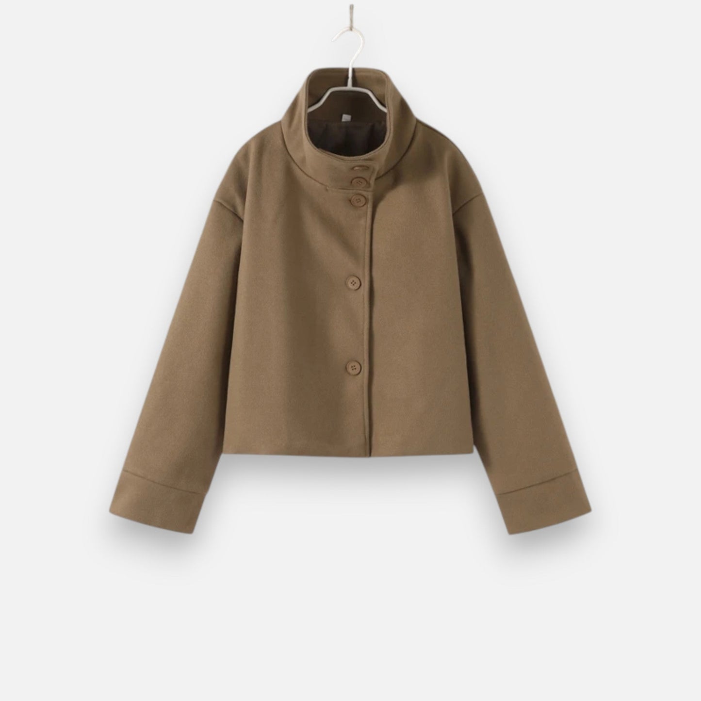 Manteau Court Col Haut Structuré Épaules Tombantes pour Femme