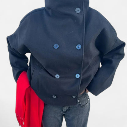 Manteau Court Col Haut Structuré Épaules Tombantes pour Femme