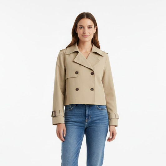Trench-Coat Court Col Revers Fermeture Croisée pour Femme