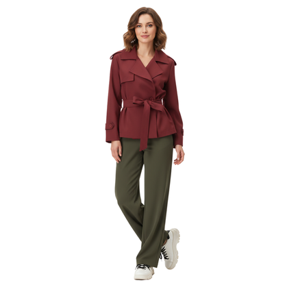 Trench-Coat Court Ceinture Nouée Col Revers pour Femme