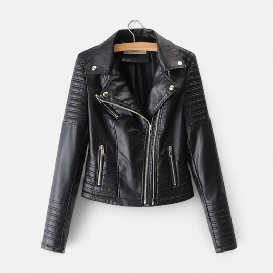 Blouson en Cuir Véritable Design Biker Coupe Structurée pour Femme