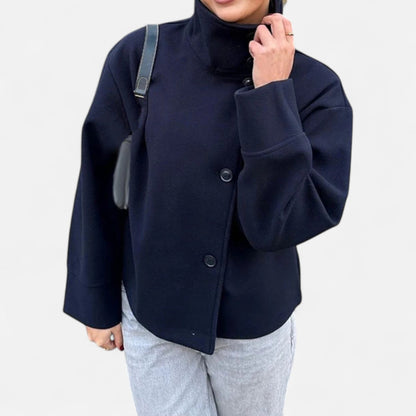 Manteau Court Col Haut Structuré Épaules Tombantes pour Femme