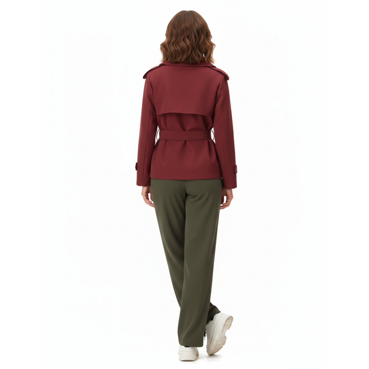 Trench-Coat Court Ceinture Nouée Col Revers pour Femme