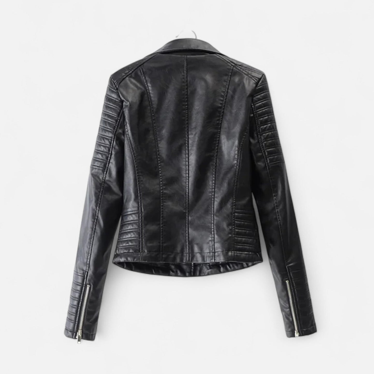 Blouson en Cuir Véritable Design Biker Coupe Structurée pour Femme