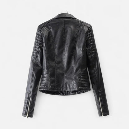 Blouson en Cuir Véritable Design Biker Coupe Structurée pour Femme