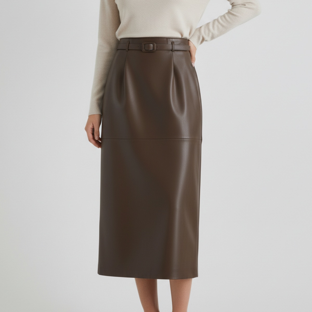Jupe en Similicuir Taille Haute Ceinture Boucle pour Femme