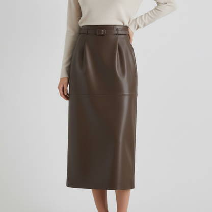 Jupe en Similicuir Taille Haute Ceinture Boucle pour Femme
