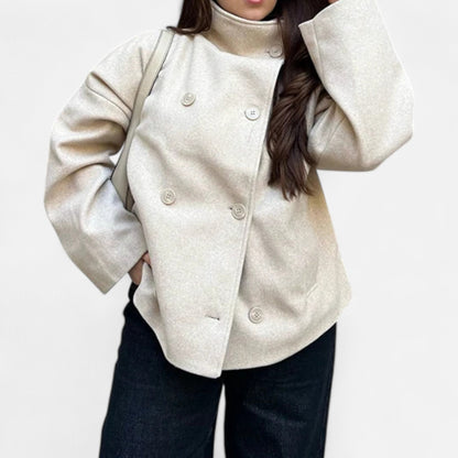 Manteau Court Col Haut Structuré Épaules Tombantes pour Femme