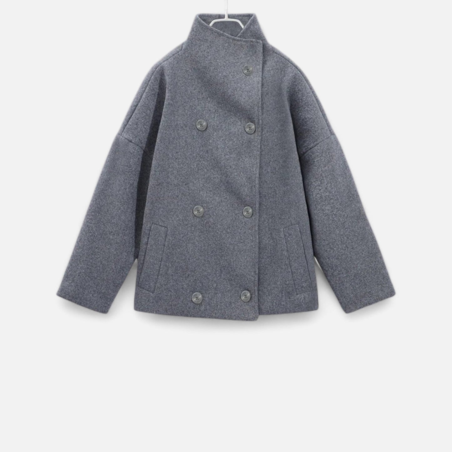 Manteau Court Col Haut Structuré Épaules Tombantes pour Femme