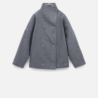 Manteau Court Col Haut Structuré Épaules Tombantes pour Femme