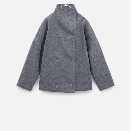 Manteau Court Col Haut Structuré Épaules Tombantes pour Femme