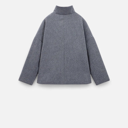 Manteau Court Col Haut Structuré Épaules Tombantes pour Femme