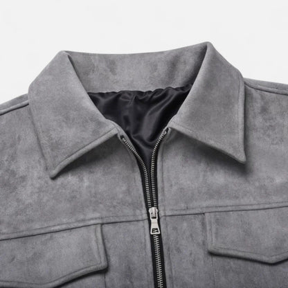 Veste en Suédine Oversize Col Revers Zippée pour Homme