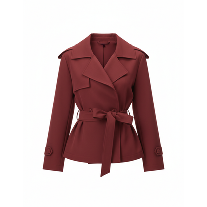 Trench-Coat Court Ceinture Nouée Col Revers pour Femme