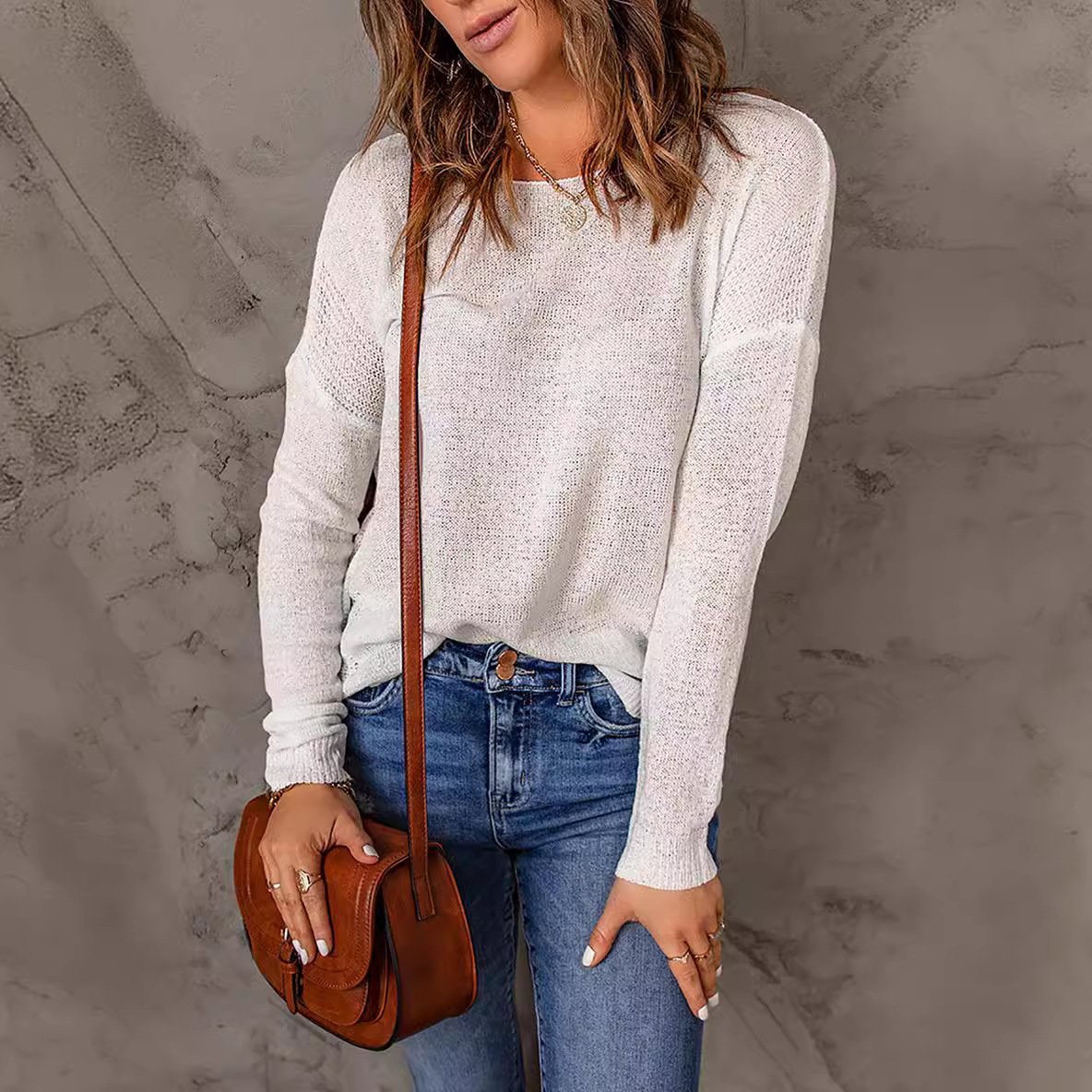 Pull en Laine Coupe Ample Col Rond pour Femme