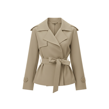 Trench-Coat Court Ceinture Nouée Col Revers pour Femme