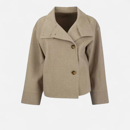 Manteau Court Col Haut Structuré Épaules Tombantes pour Femme