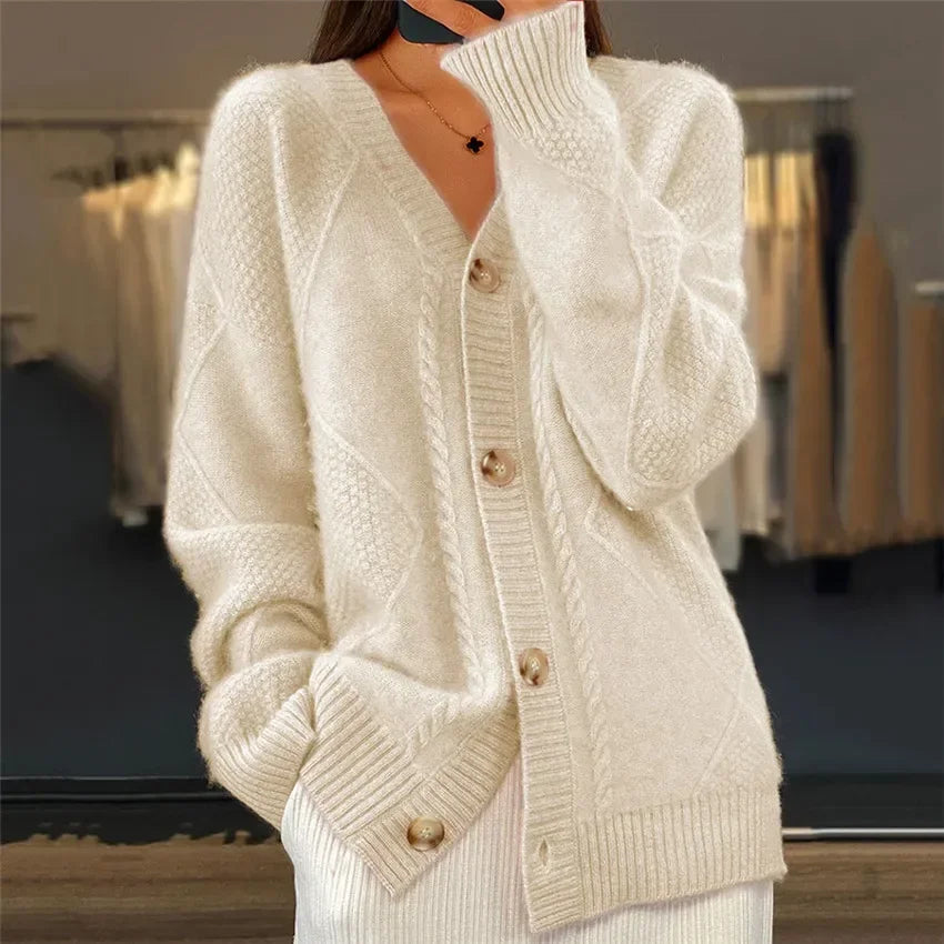 Gilet Col en V Maille Fine Tricotée pour Femme