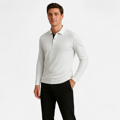 Polo Manches Longues Col Trois Boutons en Coton pour Homme
