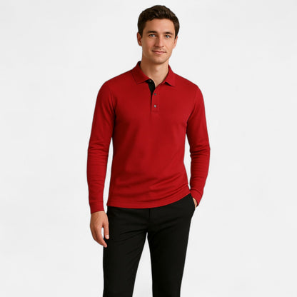 Polo Manches Longues Col Trois Boutons en Coton pour Homme