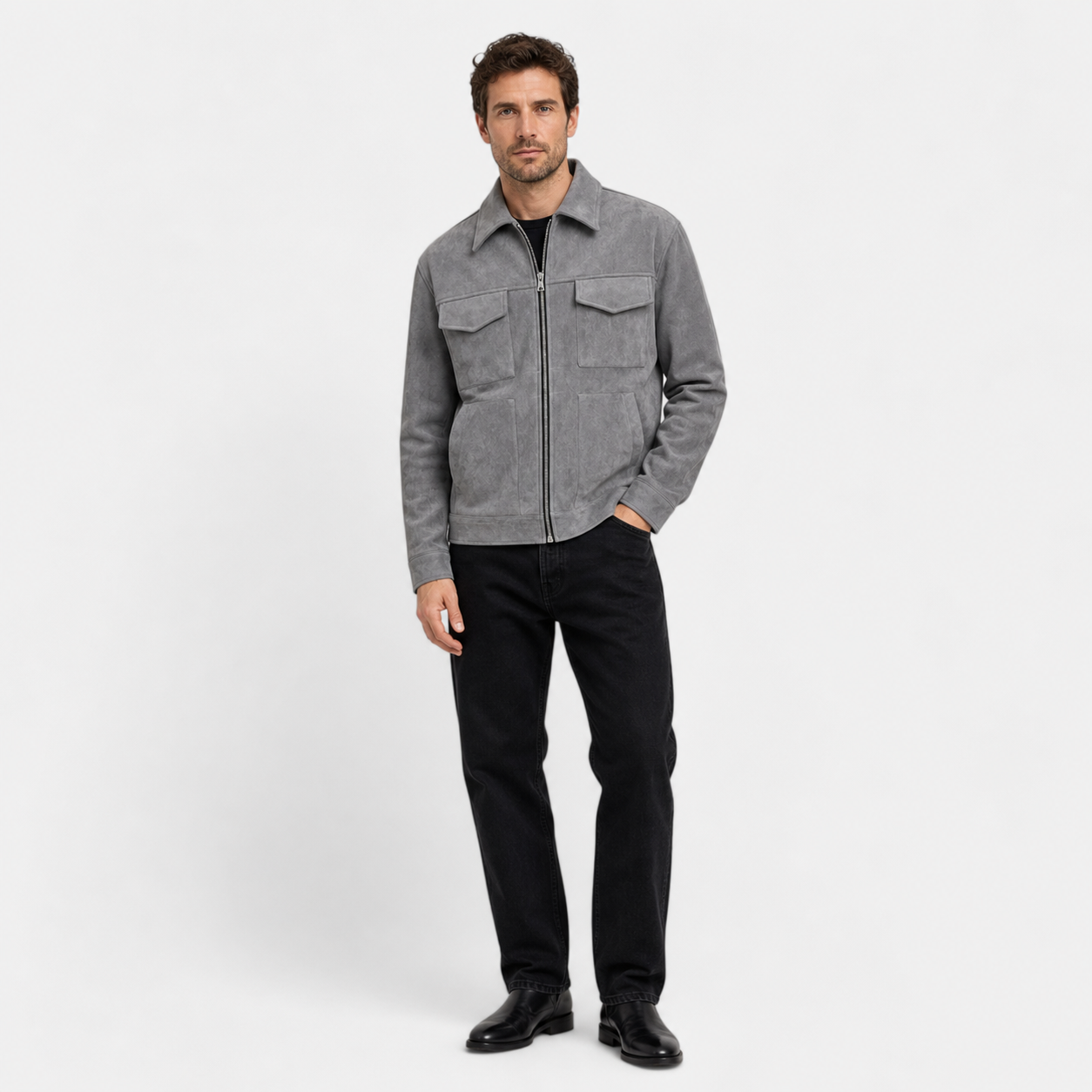 Veste en Suédine Oversize Col Revers Zippée pour Homme