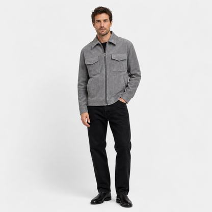 Veste en Suédine Oversize Col Revers Zippée pour Homme