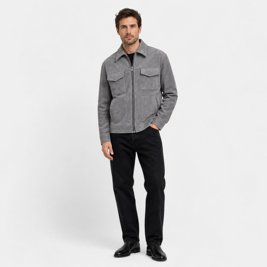 Veste en Suédine Oversize Col Revers Zippée pour Homme