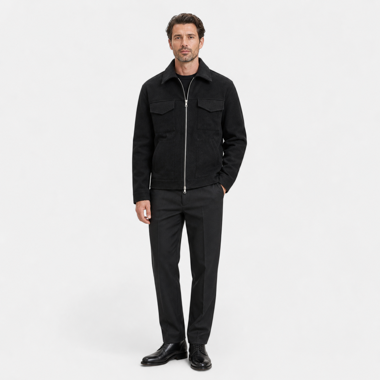 Veste en Suédine Oversize Col Revers Zippée pour Homme