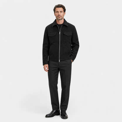 Veste en Suédine Oversize Col Revers Zippée pour Homme