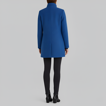Manteau en Mélange de Laine Col Haut Poches Plaquées pour Femme