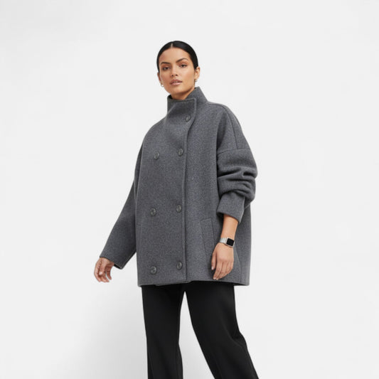 Manteau Court Col Haut Structuré Épaules Tombantes pour Femme