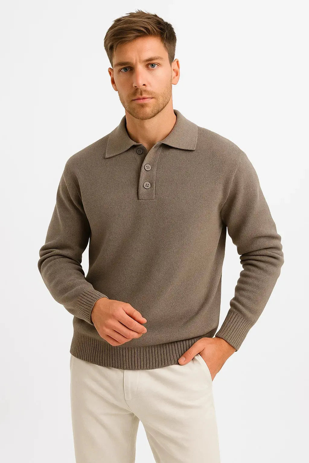 Pull Polo Col Structuré Boutonné pour Homme