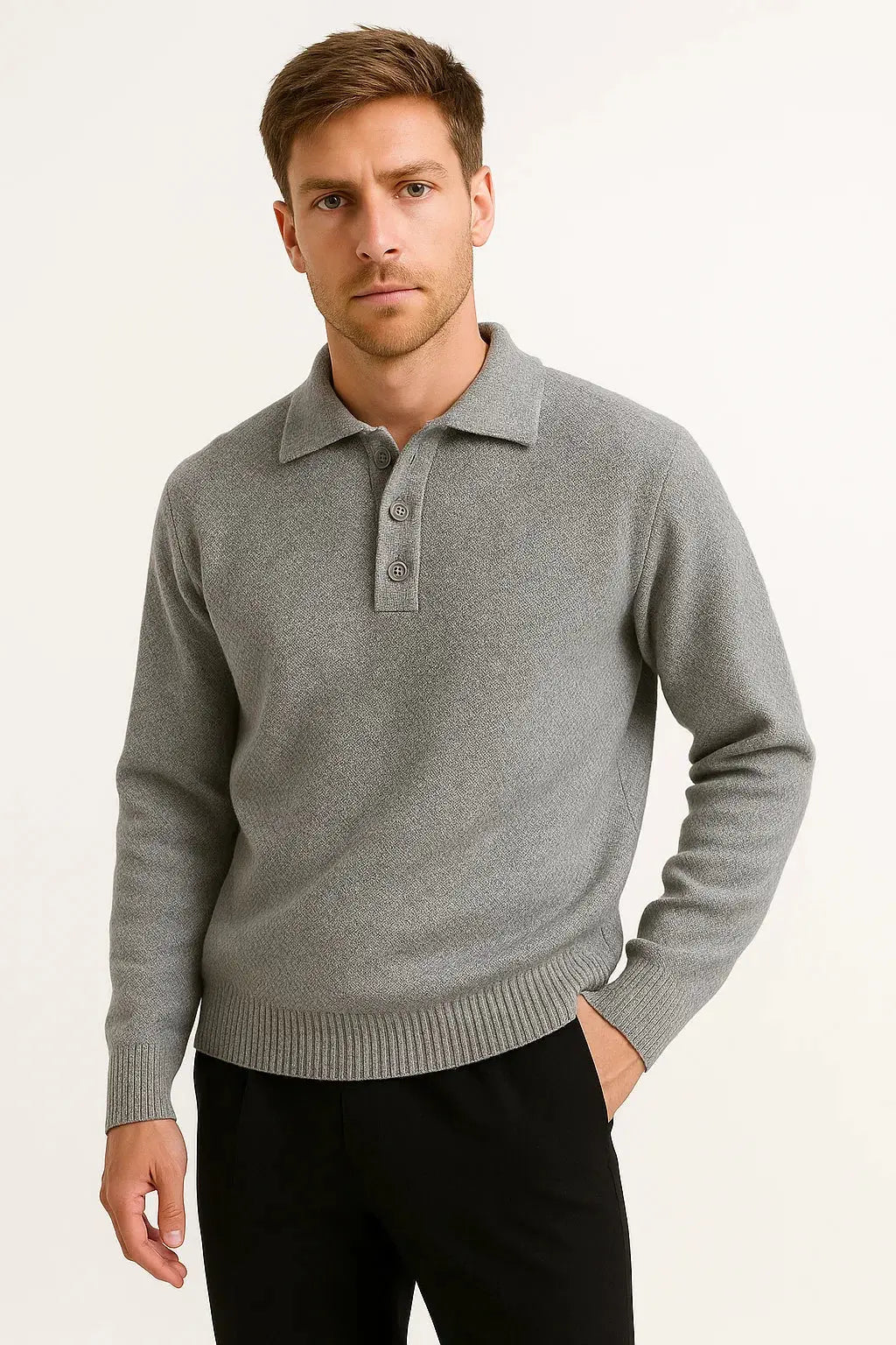 Pull Polo Col Structuré Boutonné pour Homme
