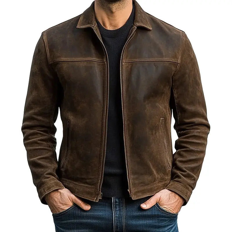 Veste en Similicuir Style Motard Poignets Zippés pour Homme