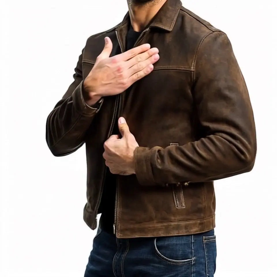 Veste en Similicuir Style Motard Poignets Zippés pour Homme