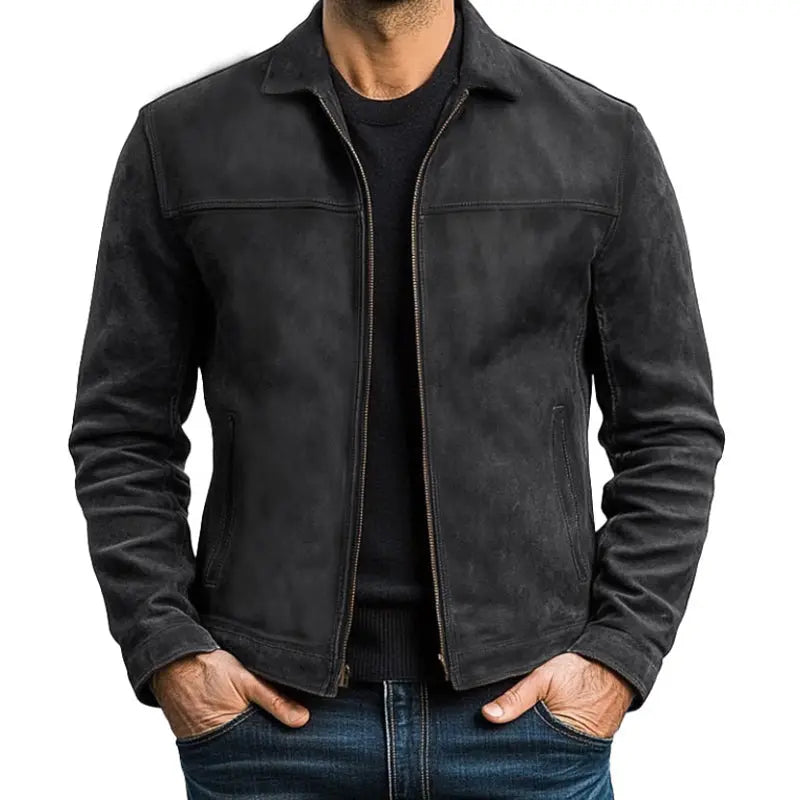 Veste en Similicuir Style Motard Poignets Zippés pour Homme