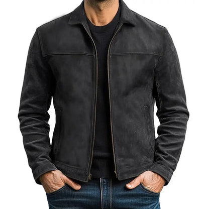 Veste en Similicuir Style Motard Poignets Zippés pour Homme